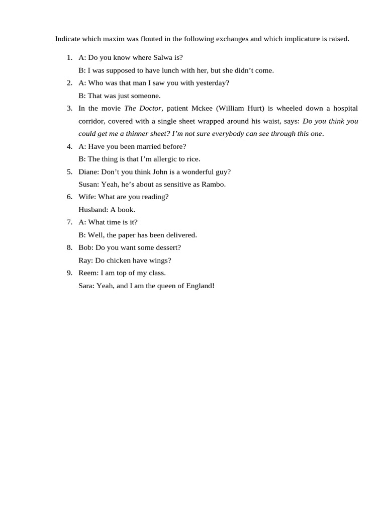 Flouting Maxims and Implicatures Explained | PDF