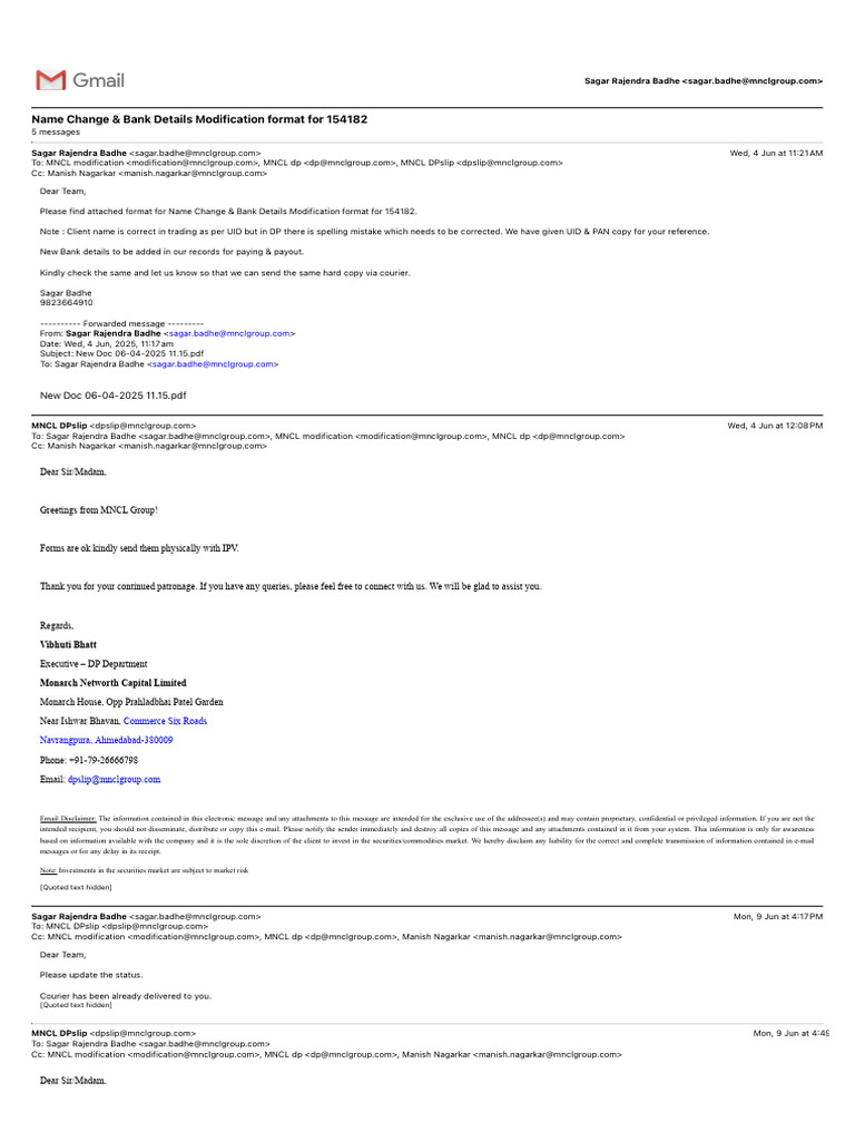Name Change & Bank Details Modification Format For 154182 | PDF | Internet