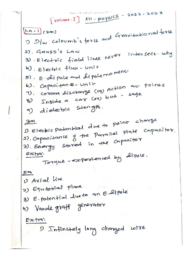12th Physics EM Chapter Wise Important Questions English Medium PDF ...