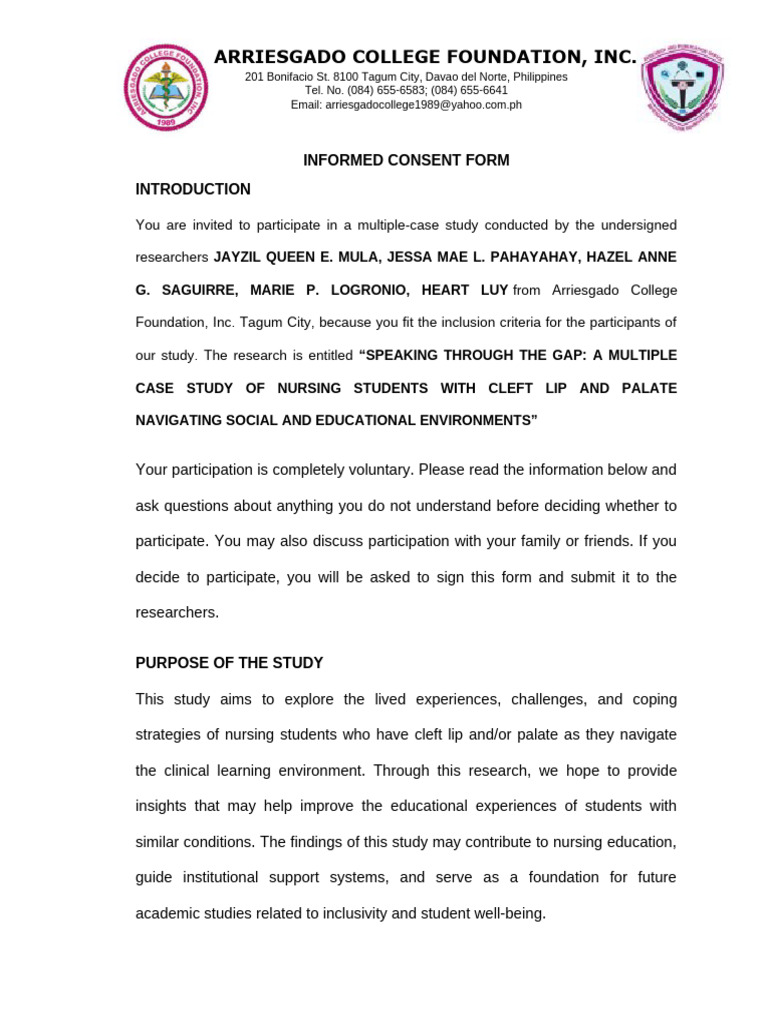 Informed Consent for Nursing Study | PDF