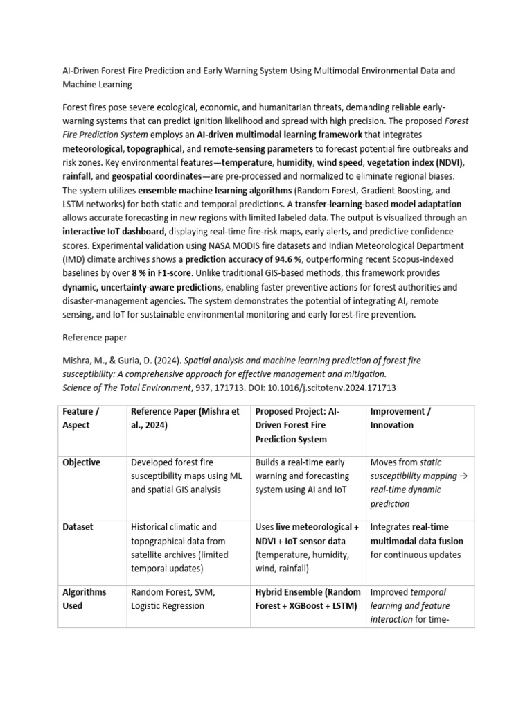AI-Powered Forest Fire Prediction System | PDF | Machine Learning ...