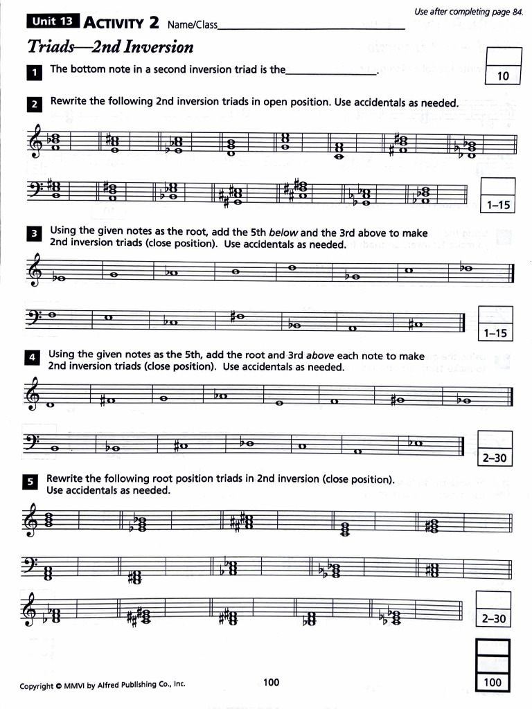 Second Inversion Triad Exercises | PDF | Harmony | Elements Of Music