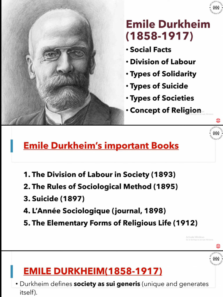 Emile Durkheim Social Facts Division of Labour Types of Solidarity ...