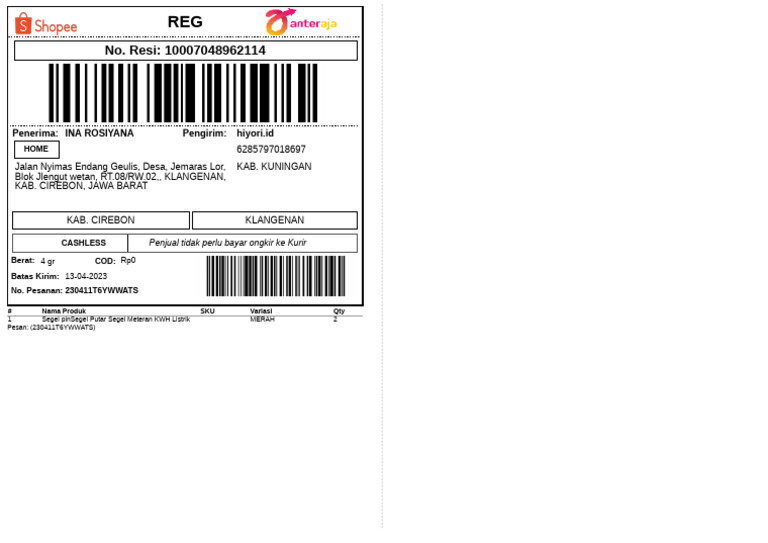S Label Pengiriman.reguler-1 | PDF