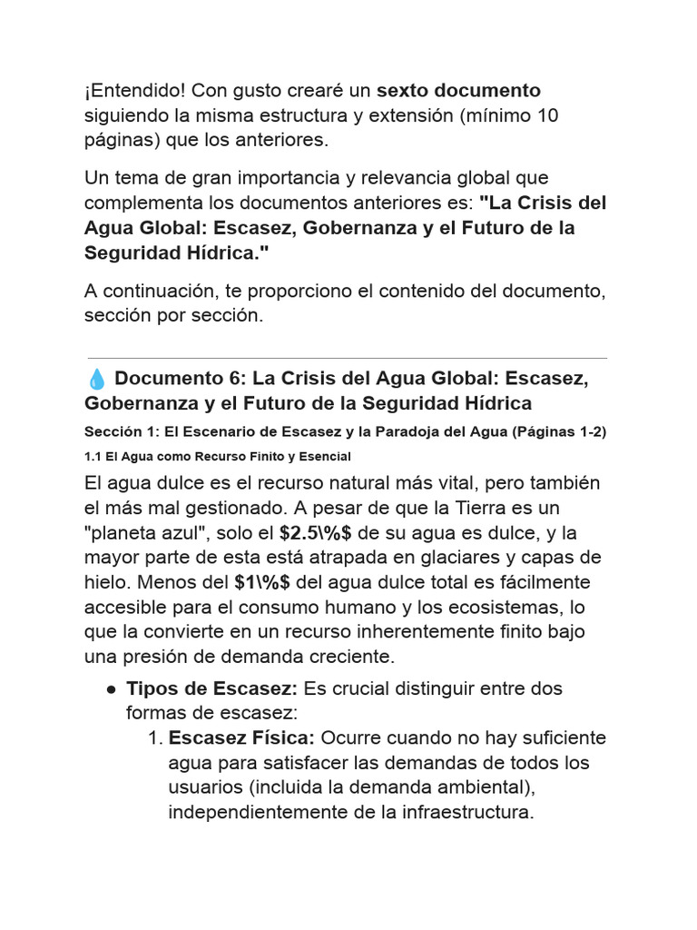 Crisis del Agua: Escasez y Soluciones | PDF | Agua | Escasez de agua