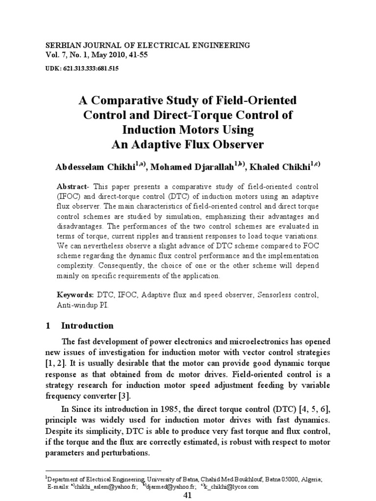 A Comparative Study of Field-Oriented Control and Direct-Torque Control ...