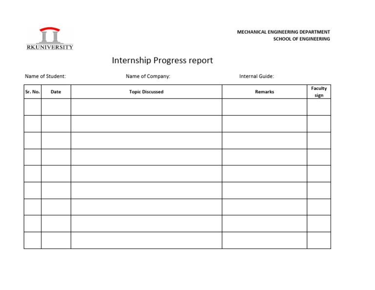 Internship Progress Report Template | PDF