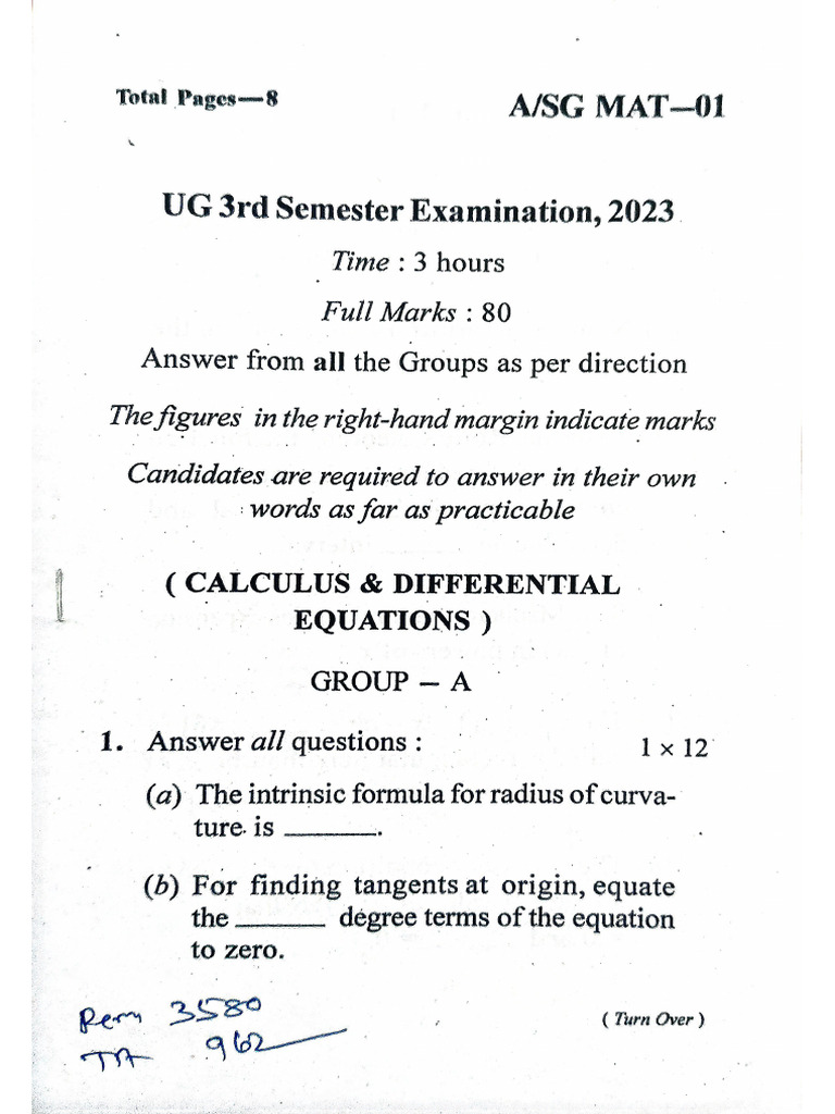 Math Ge Question Paper 2023 | PDF