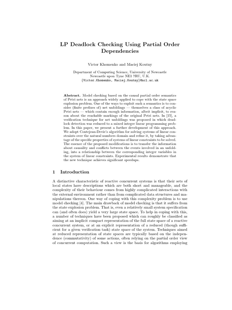 LP Deadlock Checking Using Partial Order Dependenc | PDF | Formal ...