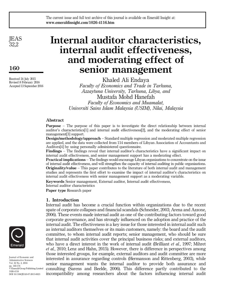 Internal Auditor Characteristics Internal Audit Effectiveness | PDF ...