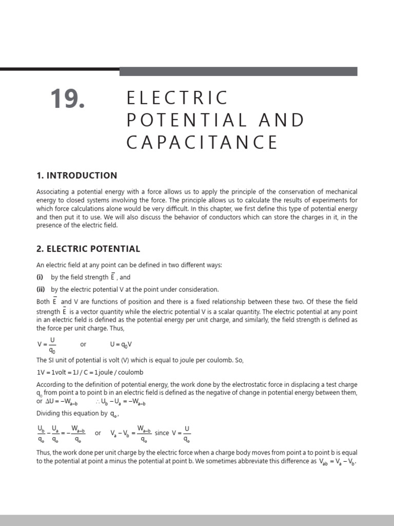 Electric Potential and Capacitance Explained | PDF | Potential Energy ...