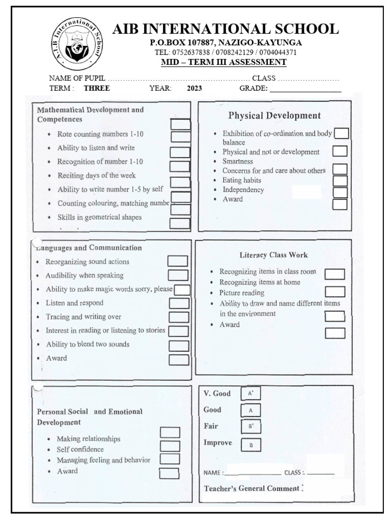 AIB International School Mid-Term Assessment | PDF