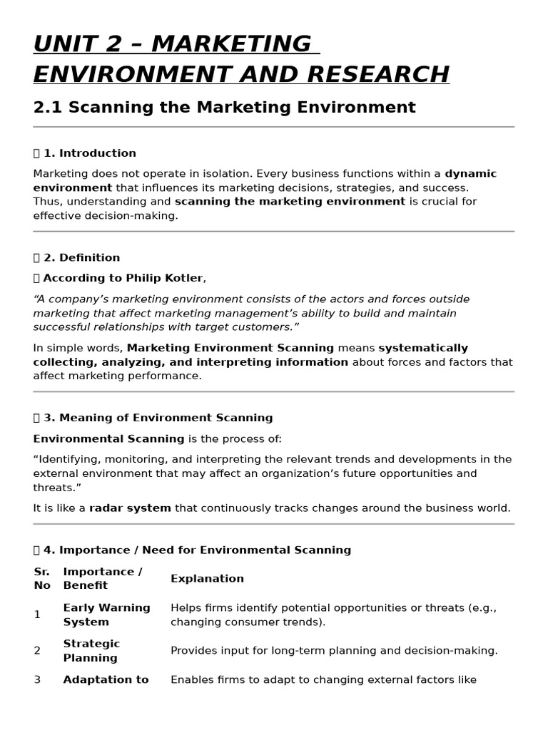 Marketing Environment Scanning Guide | PDF | Marketing | Market ...