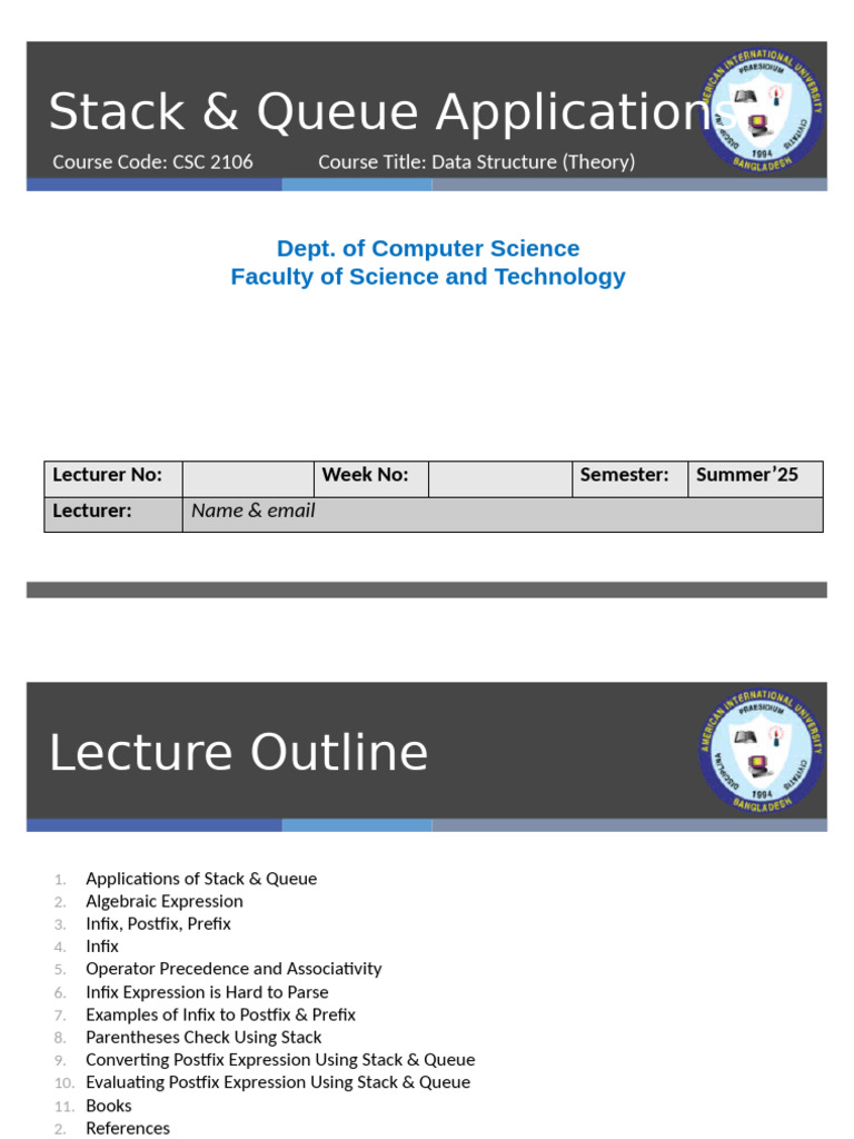Lecture - 6.2 (Stack & Queue Applications) | PDF | Mathematical ...