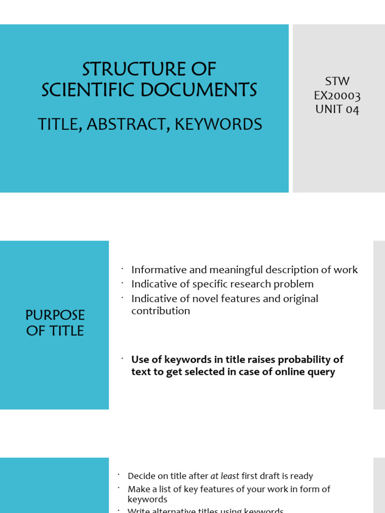 STW 4A3 Title Abstract - Keywords | PDF | Abstract (Summary)