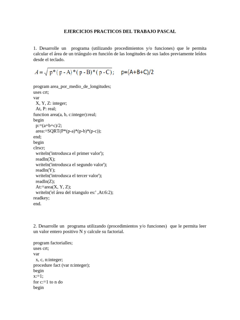 Ejercicios Practicos Del Trabajo Pascal | PDF | Programación de ...