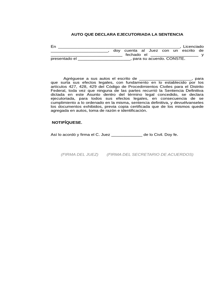 Es3 Auto Que Declara Ejecutoriada La Sentencia | PDF