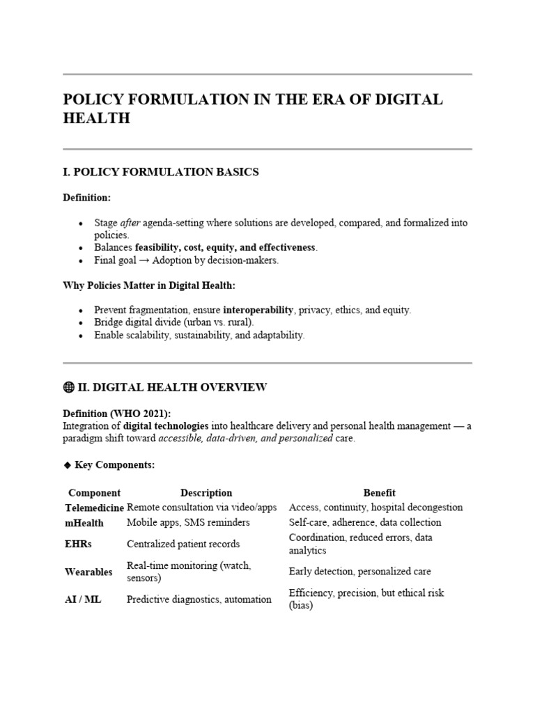 Digital Health Policy Formulation Guide | PDF | Electronic Health ...