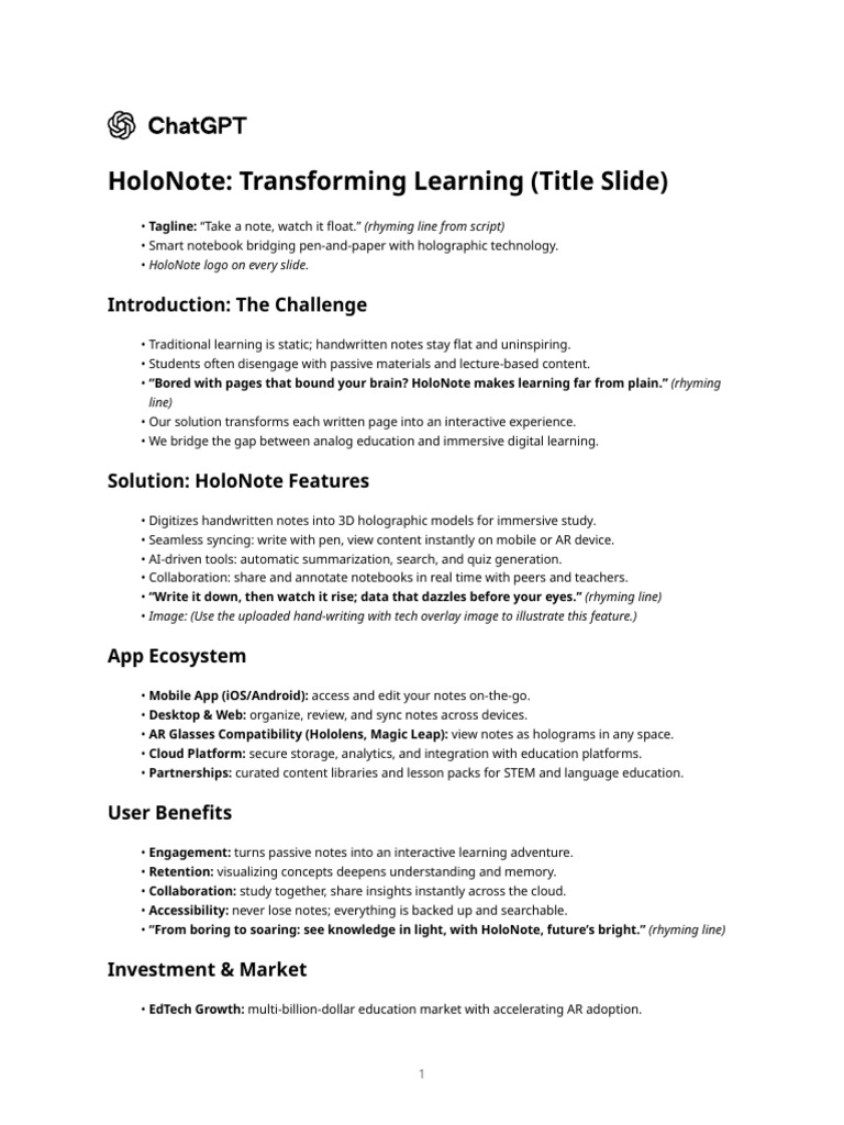 HoloNote: Revolutionizing Learning Experience | PDF | Augmented Reality ...