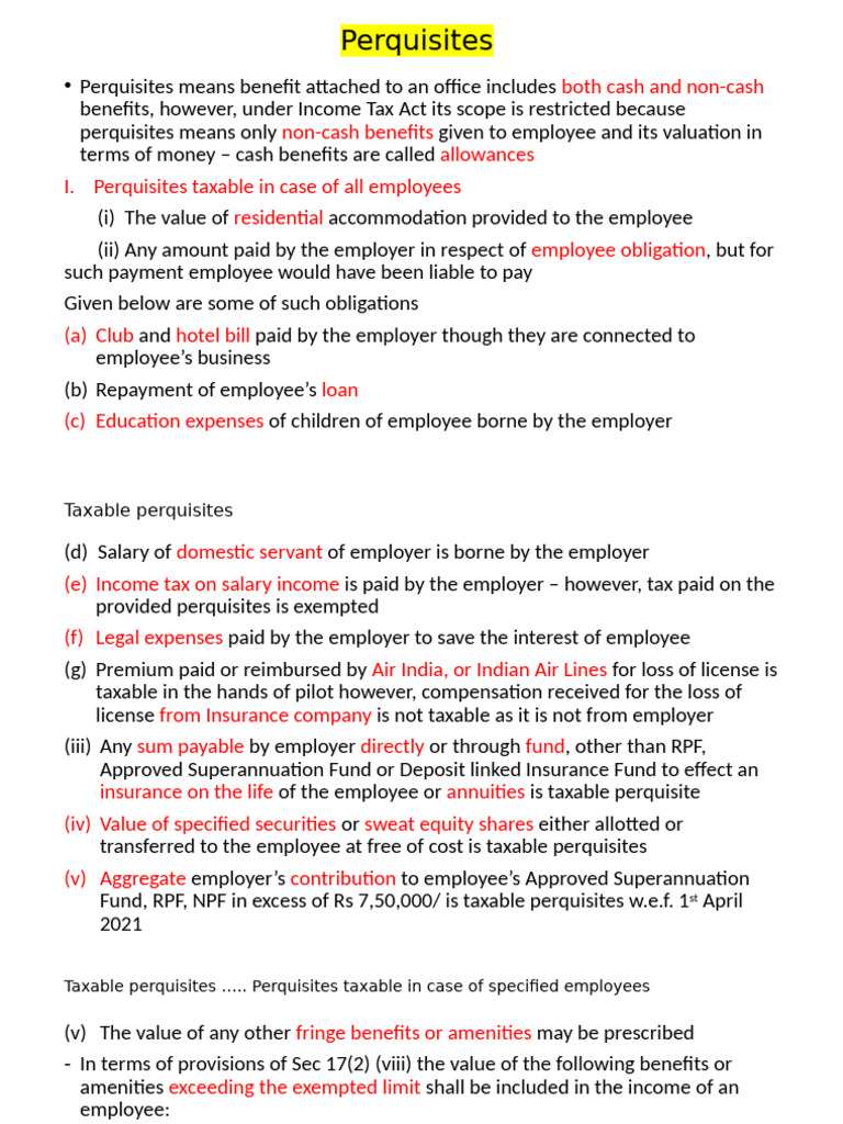 Taxation of Employee Perquisites Explained | PDF | Employee Benefits ...