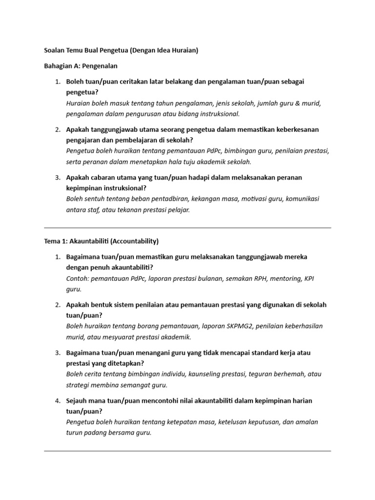 Soalan Temu Bual untuk Pengetua Sekolah | PDF