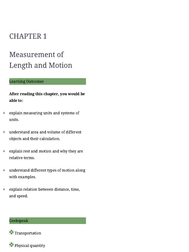 Chapter 1 - Measurement of Length and Mo.. | PDF