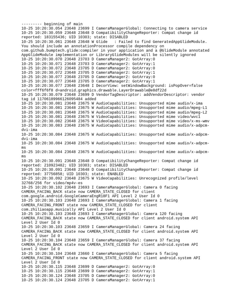 Camera Service Connection Logs | PDF | Software Development | Operating ...