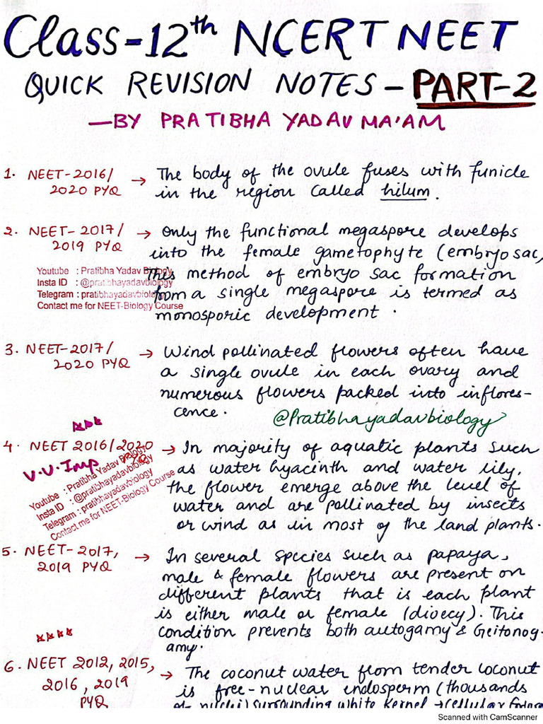 Xii Ncert Quick Revision Notes - Py Mam | PDF