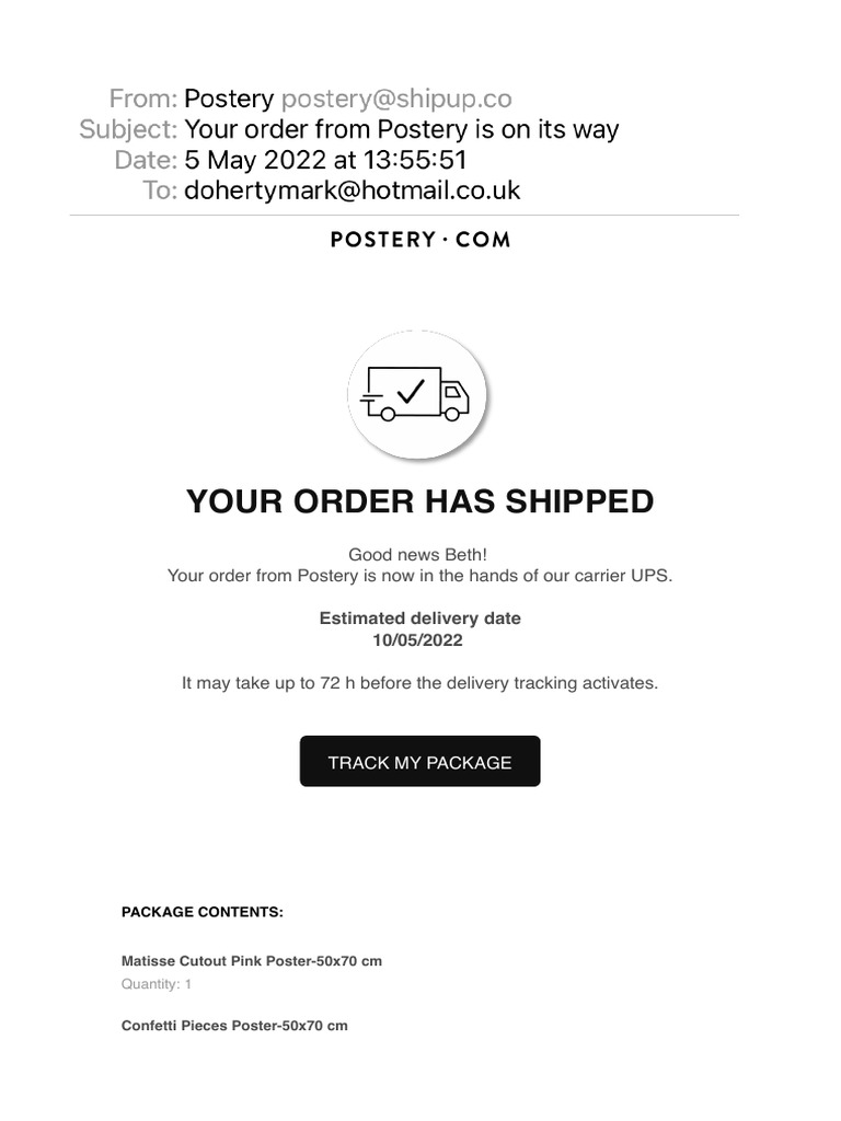 Your Order From Postery Is On Its Way | PDF