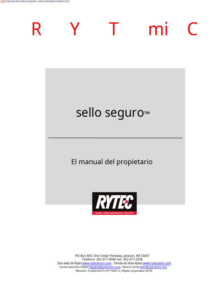 Sure Seal Owner Manual - En.es - (RYTEC) | PDF | Diodo emisor de luz ...