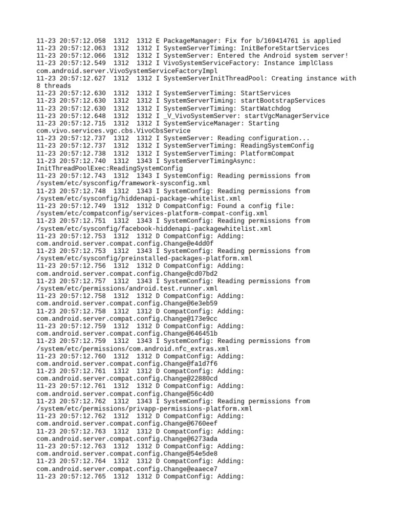 Android System Server Initialization Logs | PDF | Computing | Operating ...