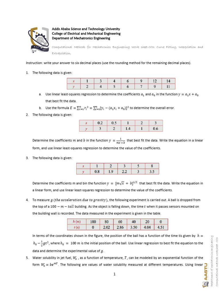 Worksheet 003 Curve Fitting Interpolation and Extrapolation | PDF ...