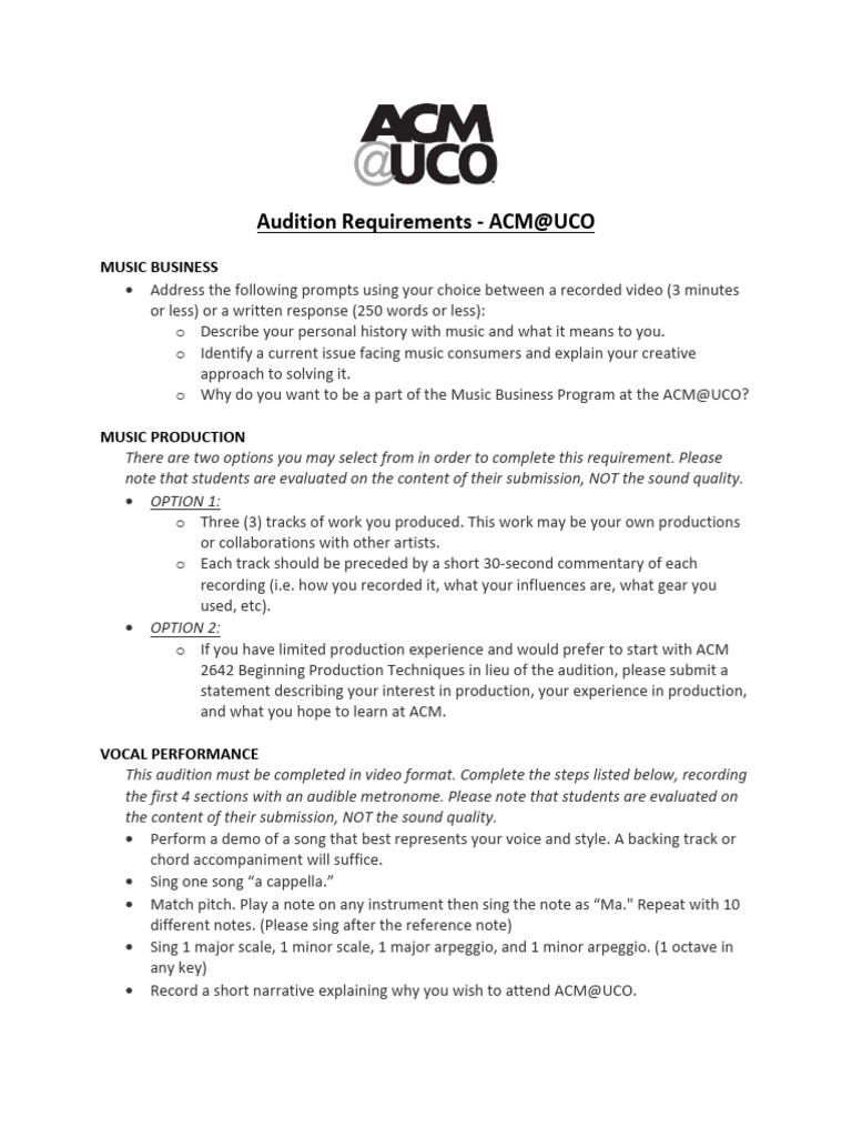 ACM@UCO Audition Requirements Guide | PDF | Elements Of Music | Music ...