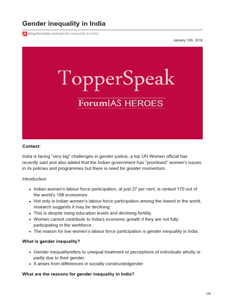 Gender Inequality in India PDF Gender Inequality Gender Studies