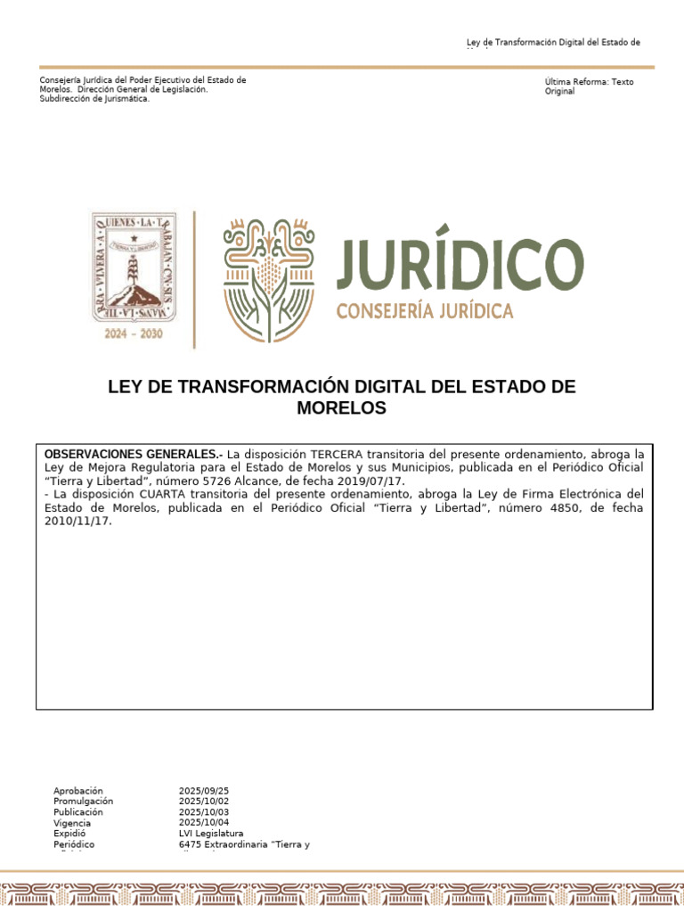 Ley de Transformación Digital Del Estado de Morelos | PDF | Ejecutivo ...