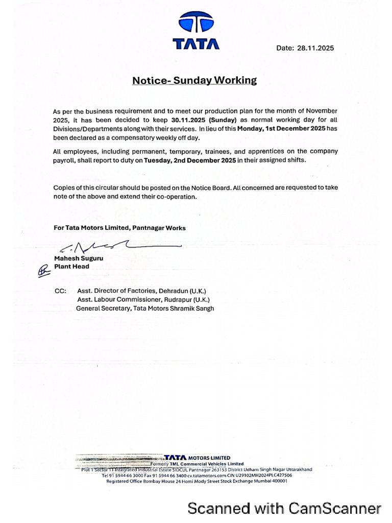 Notice Sunday Working-1 | PDF