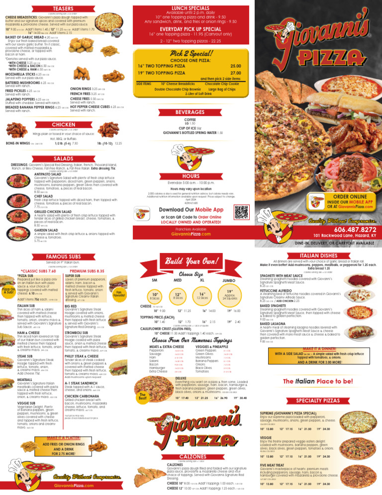 Giovanni's Pizza Franchise Menu Options | PDF | Pizza | Salad