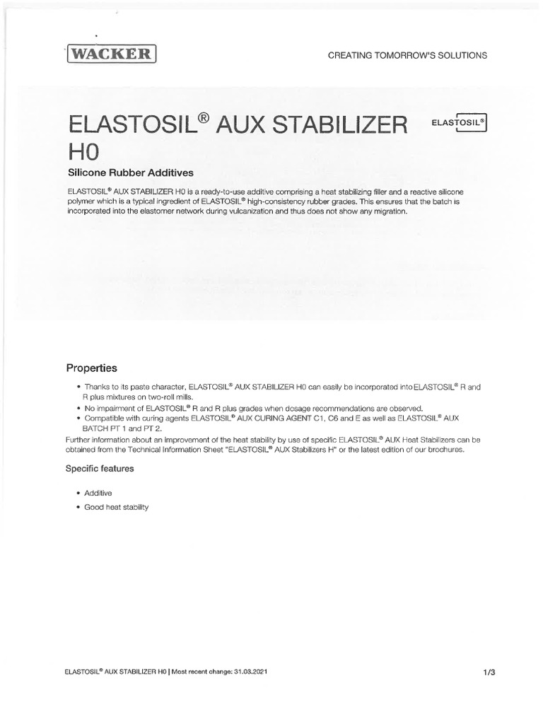 Estabilizador Termico - Elastosil Ficha Técnica | PDF