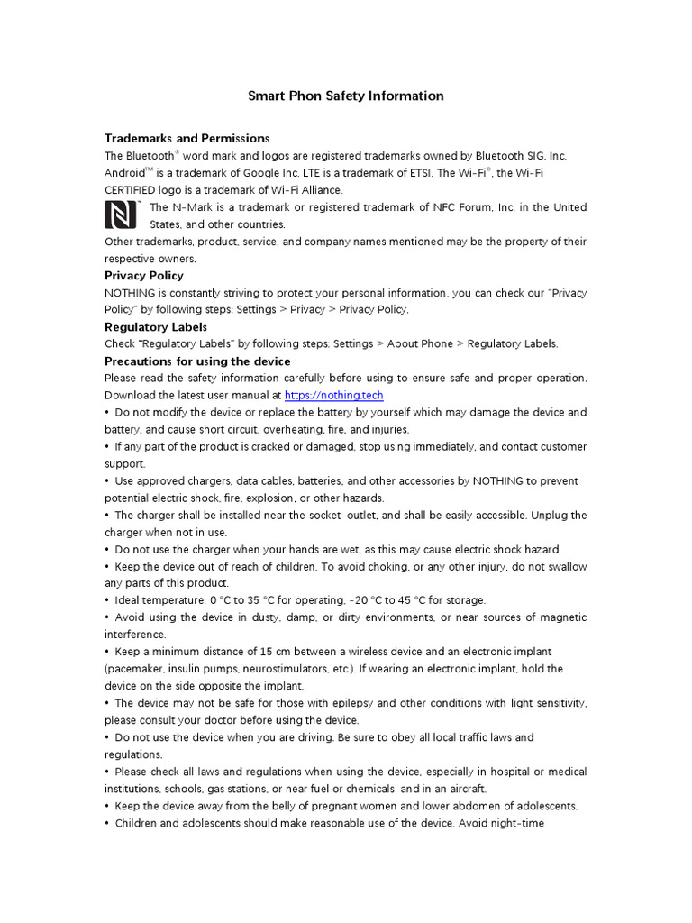 Safety Information For Smart Phone | PDF
