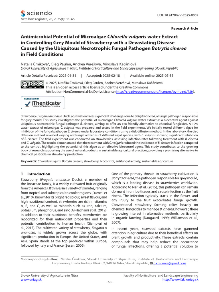 Antimicrobial Potential of Microalgae Chlorella Vulgaris Water Extract ...