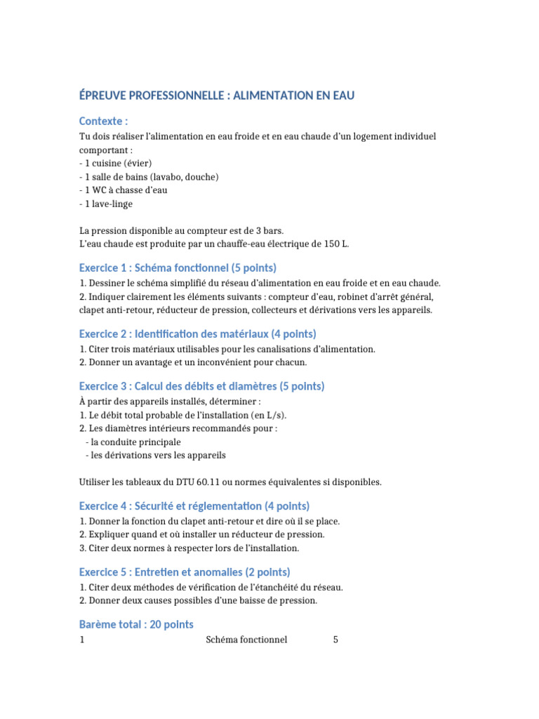 Alimentation en eau : Guide complet et schémas | PDF | Robinet ...