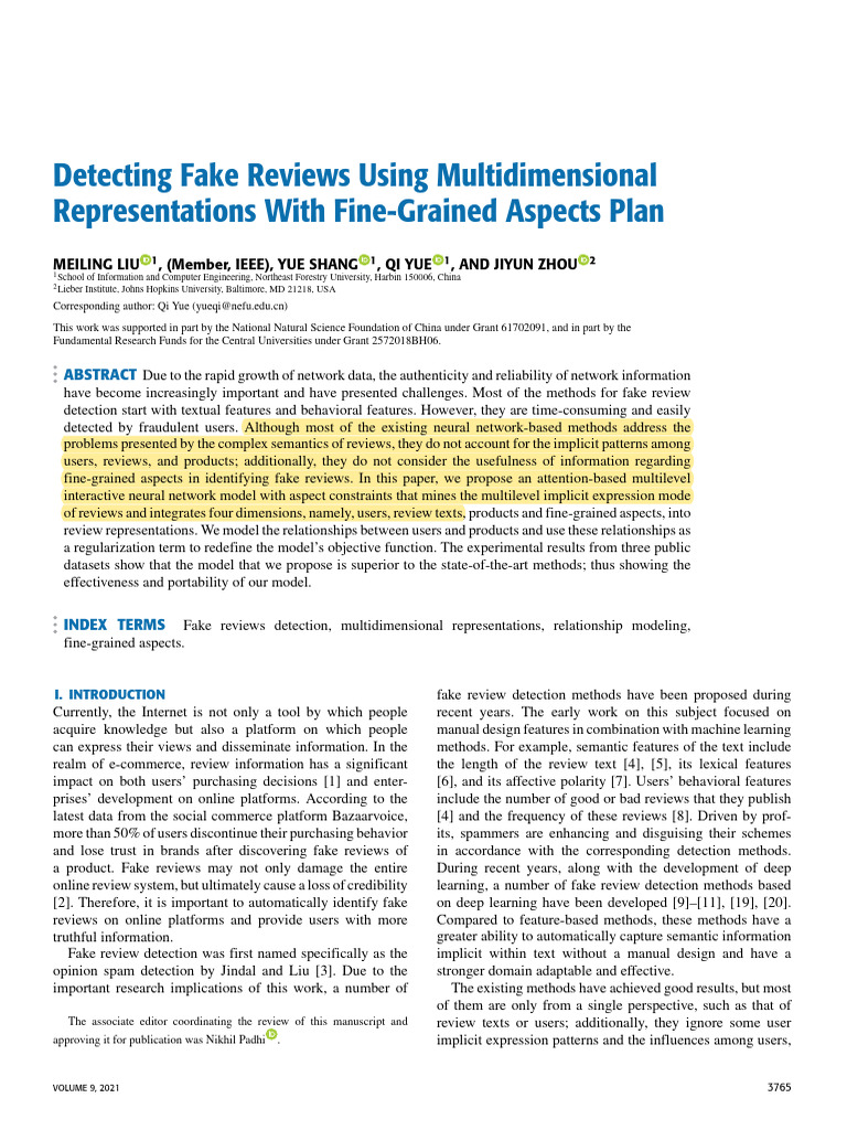 Fake Review Detection with Multidimensional Aspects | PDF | Information ...