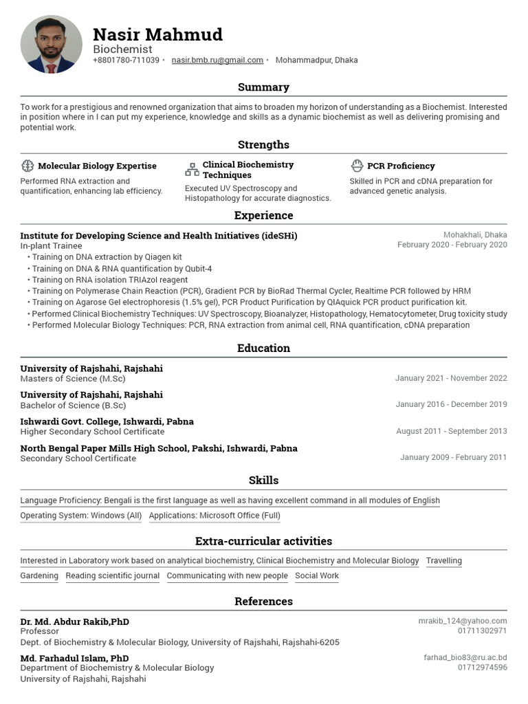 Biochemist Resume of Nasir Mahmud | PDF | Polymerase Chain Reaction ...