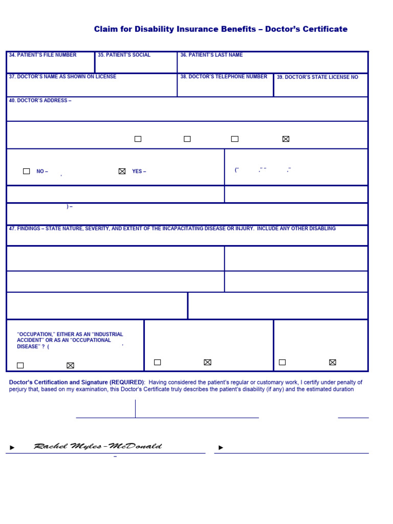 Doctor's Certificate for Disability Claim | PDF | Patient | Physician