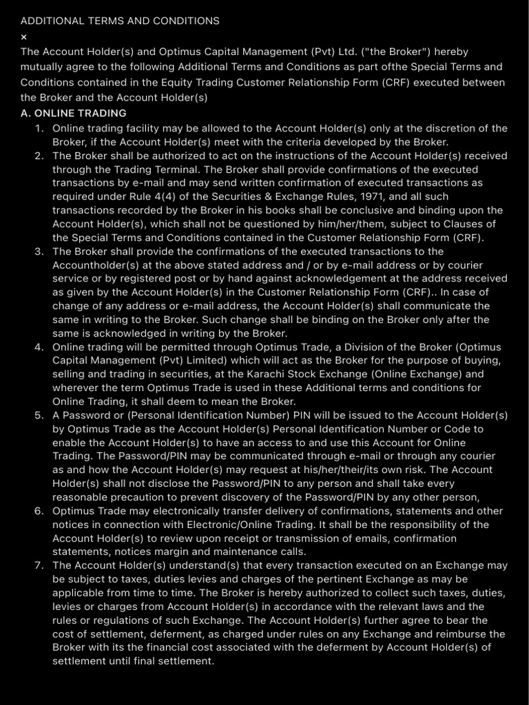 Online Trading Terms with Optimus Capital | PDF | Margin (Finance ...