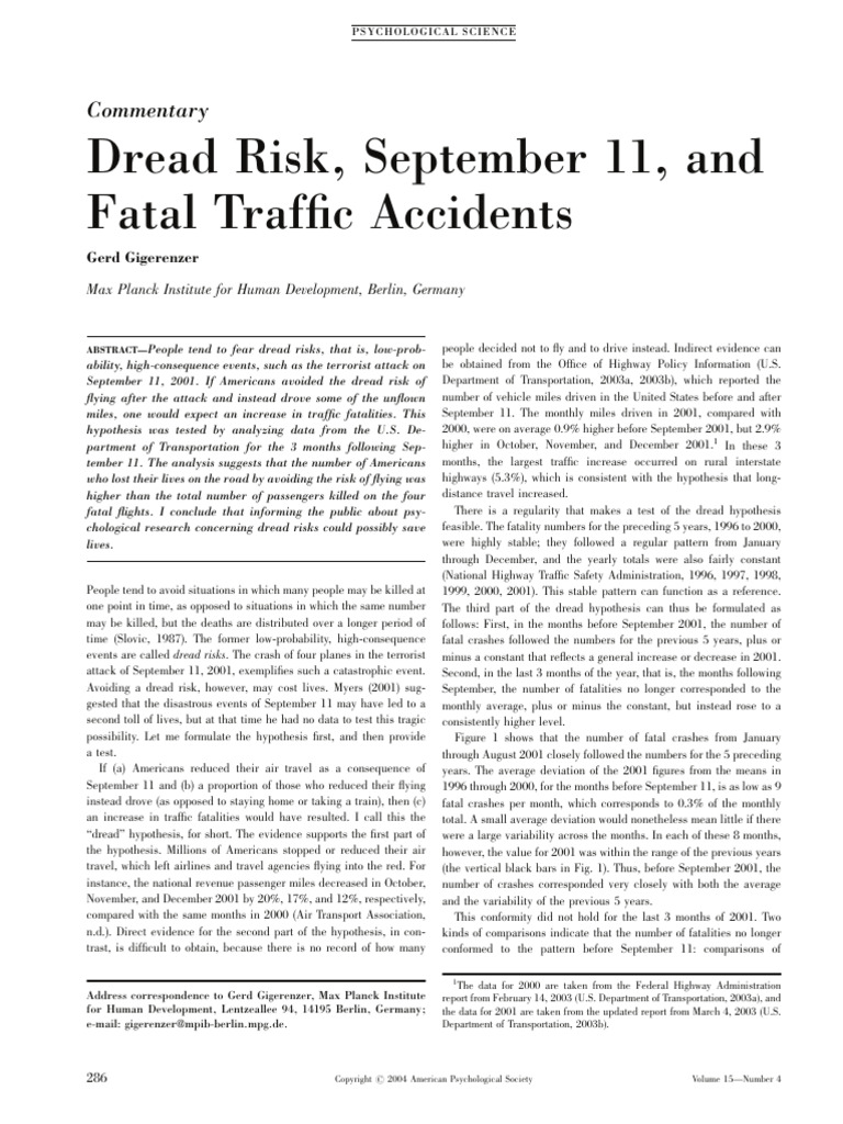 GG_Dread_2004 | PDF | Road Traffic Safety | Risk