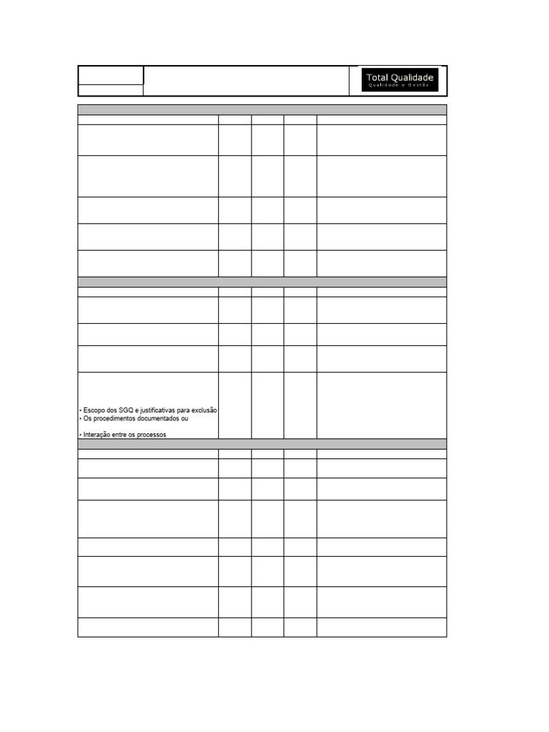 Checklist Auditoria Interna ISO 9001:2008 | PDF | Qualidade (negócios ...