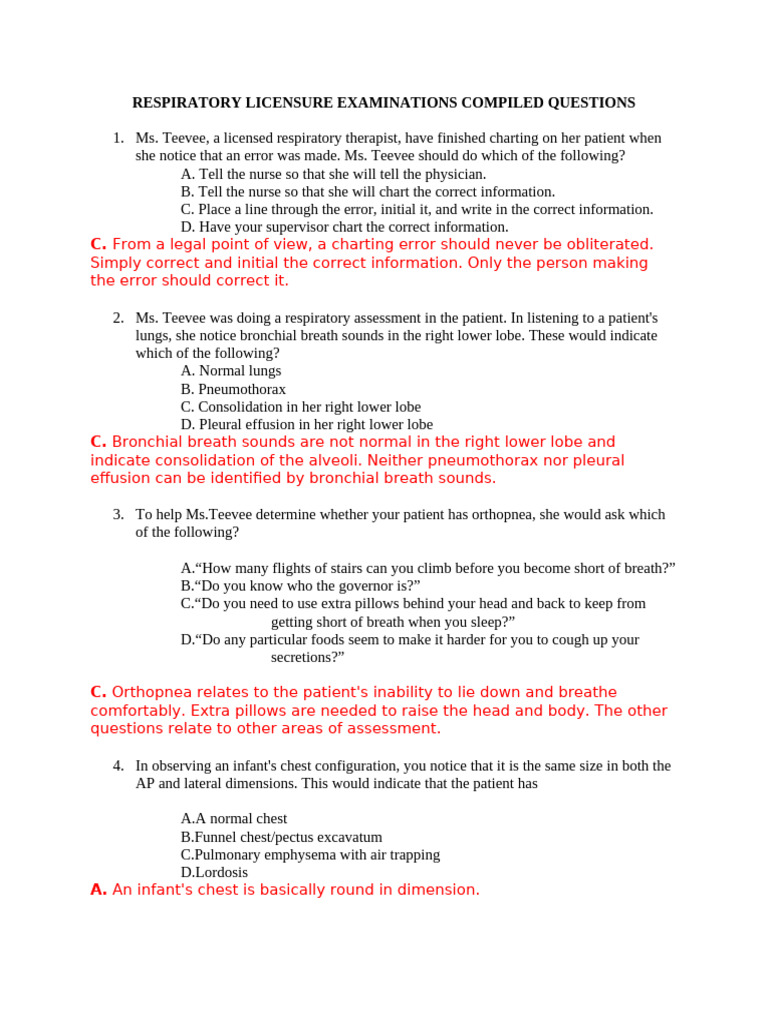 Practice Questions On Respiratory Therapist | PDF | Cardiopulmonary ...
