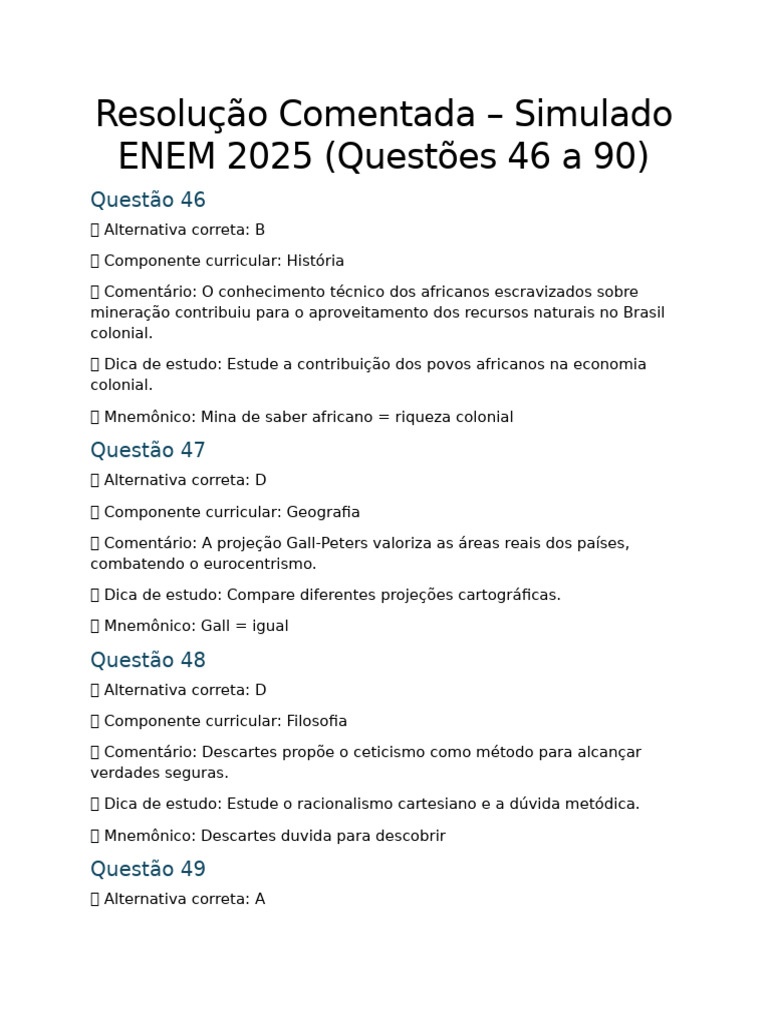 Resolução ENEM 2025: Questões 46-90 | PDF | Sociologia | Brasil