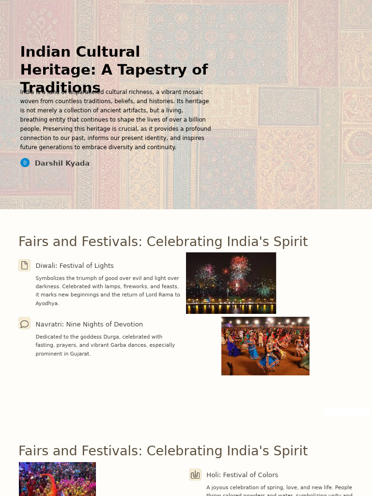 Indian Cultural Heritage and Traditions | PDF